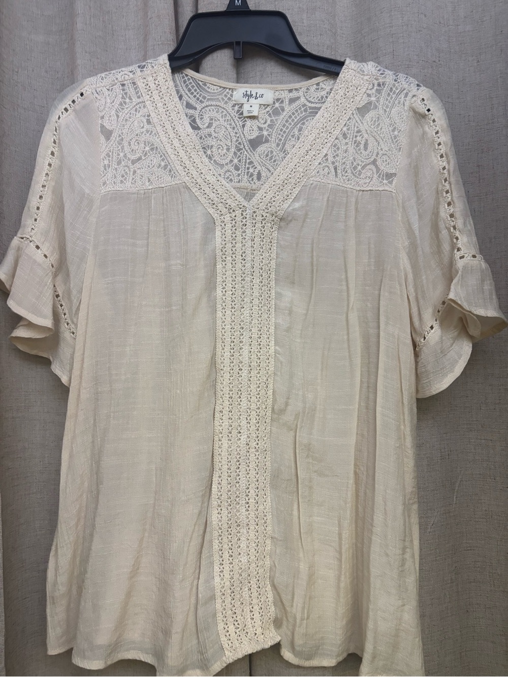 Style & Co. Cream Crochet-Trim V-Neck Tunic